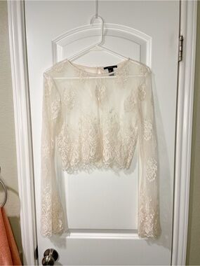 Forever 21 Ivory Lace Bell Sleeved Blouse
